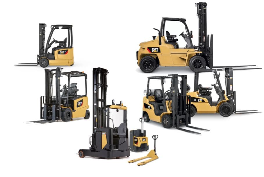 The CAT lift truck range — electric counterbalance forklifts, reach truck, walkie pallet truck and IC pneumatic forklifts